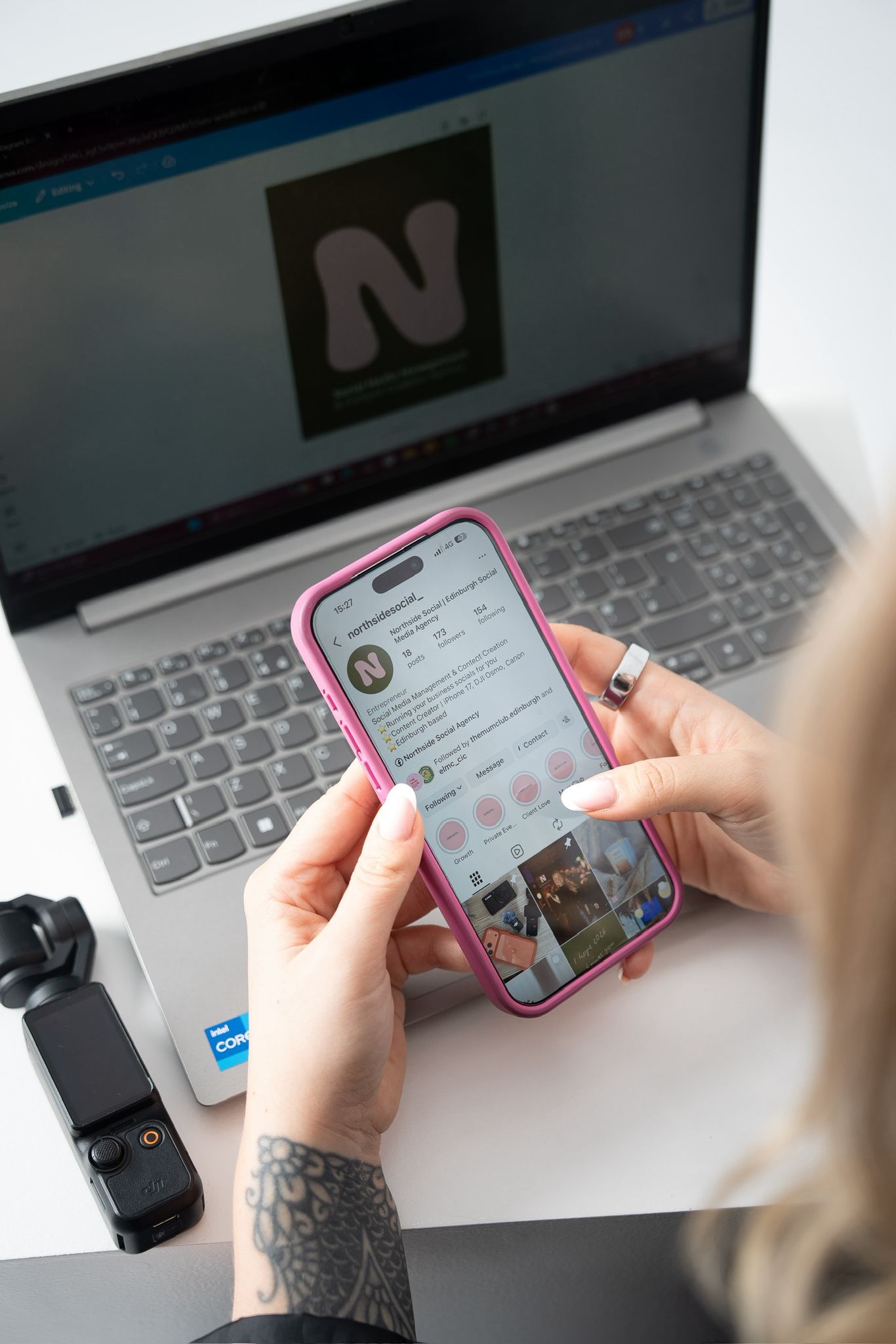 Demi working on content creation