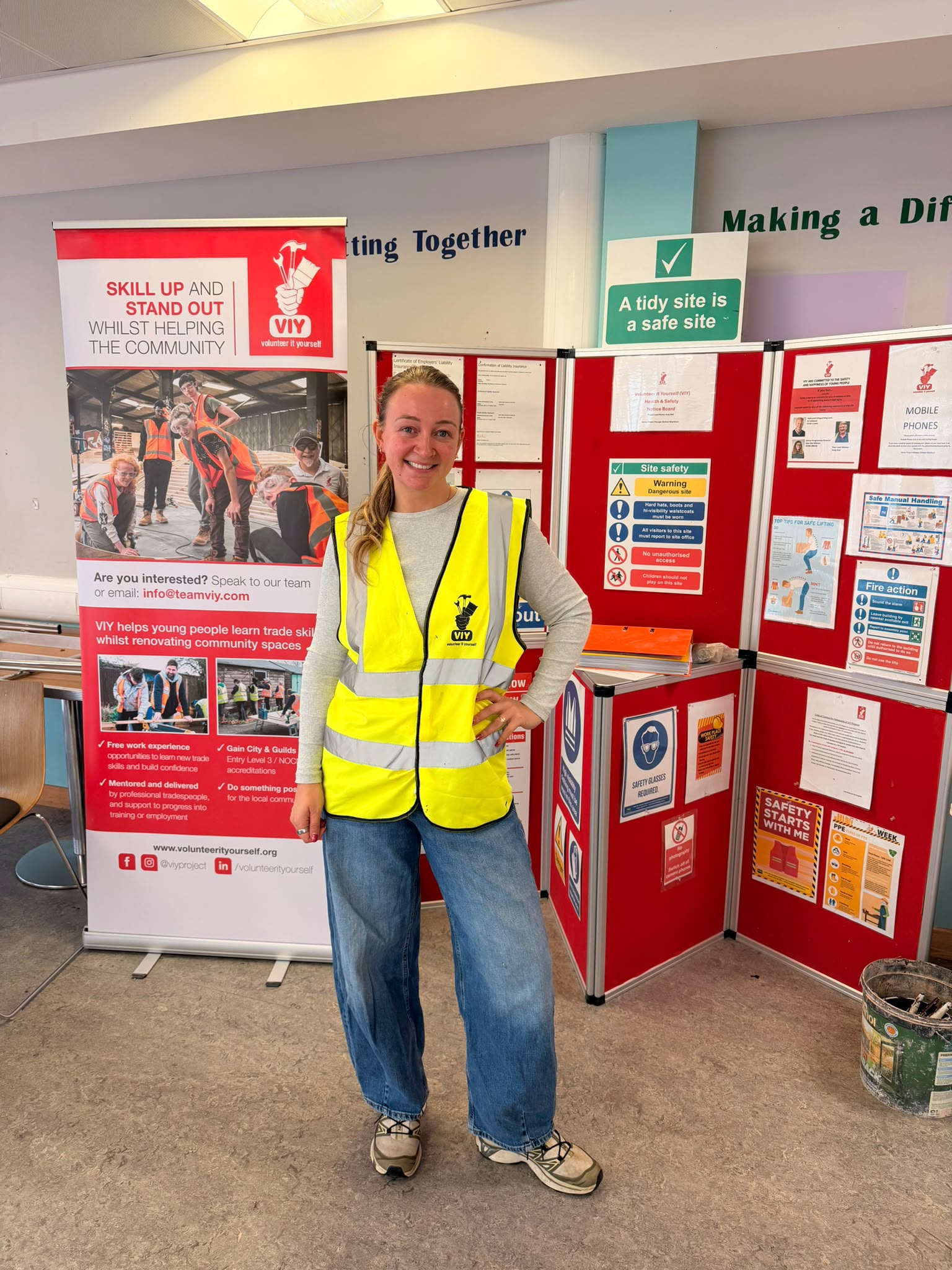 Demi on a community content day in hi-vis, showing the range of work Northside Social covers