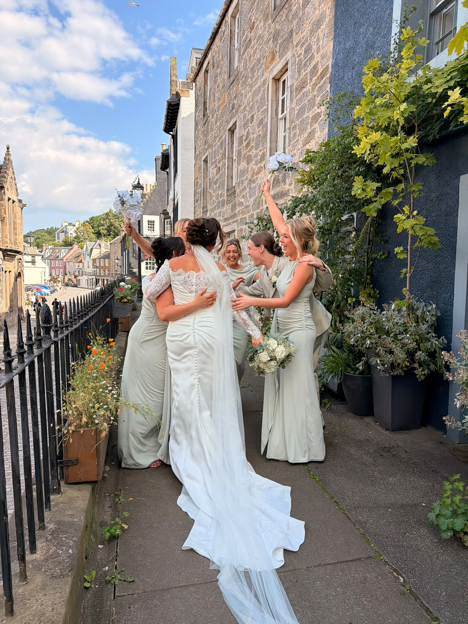 Wedding day content with the bridal party